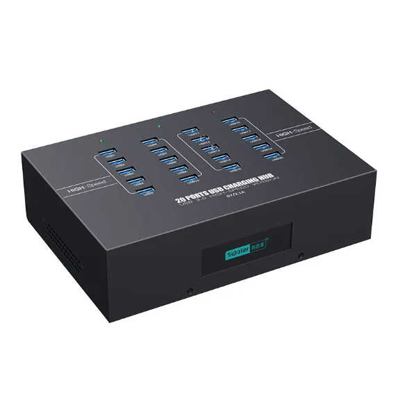 20-Port USB3.0 Hub Built in 5V 40A Industrial Metal Hub with Overload Protection OEM Customizable for PLC/SCADA Systems