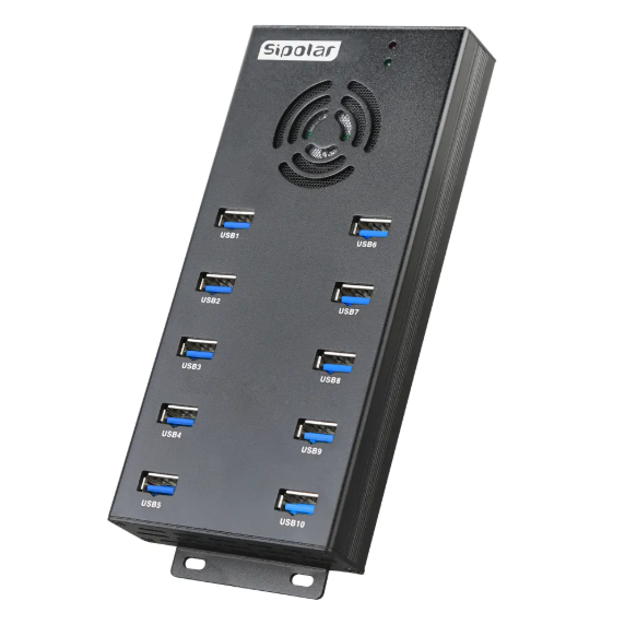 10-Port High-Speed Industrial USB 3.0 Data Hub for Office/Studio RoHS Certified