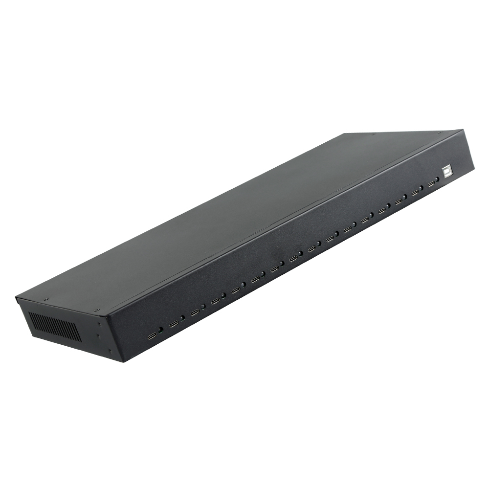 16 port usb-c hub, 110V/230V, 5V 40A (200W) USB Charger Output, 1U Rack-Mount